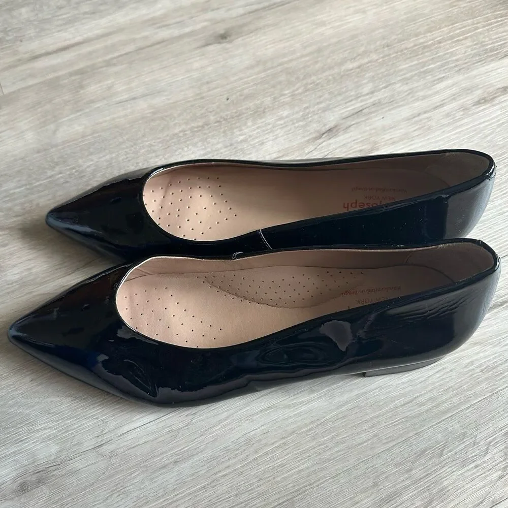 Marc Joseph New York Shoes Bianca CT Black Patent Leather Pointed Toe Flats Sz 8
